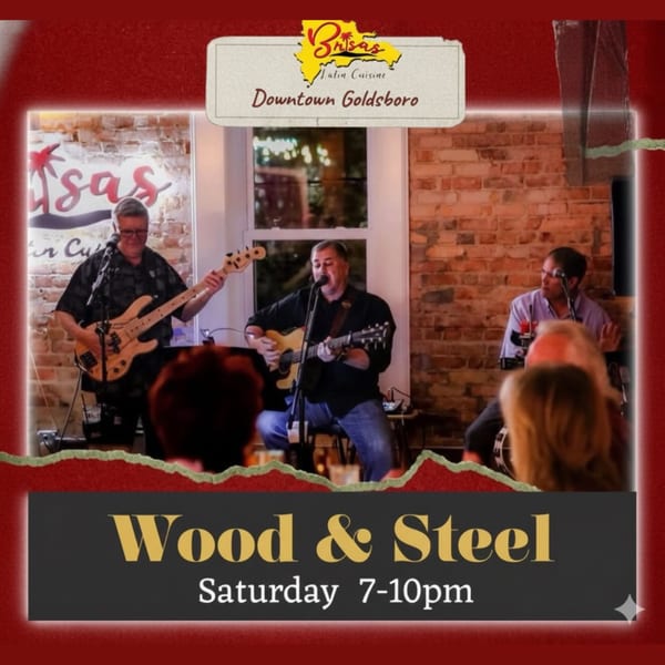 A band, Wood & Steel, performing live music at Brisas Latin Cuisine in Downtown Goldsboro.